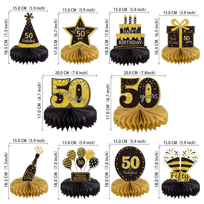 Gexolenu 10 Pcs 50th Birthday Honeycomb Centerpieces Gold Black Cheers to 50 Years Birthday Centerpieces Tables Toppers for 50th Birthday Decorations 50 Fabulous Birthday Party Decorations Supply - Image 2